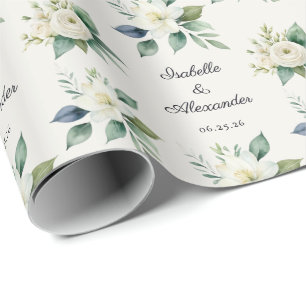 Persoonlijke Elegante Bloemrijke Script Namen Trou Cadeaupapier
