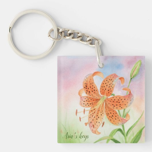 Persoonlijke Elegante Botanische Tijgerlelie Sleutelhanger (Voorkant)