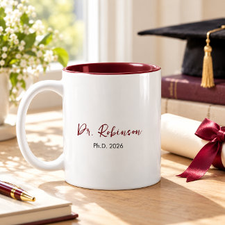 Persoonlijke Elegante Bourgondische PhD Afstudeerc Tweekleurige Koffiemok