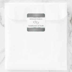 Persoonlijke Elegante Fijne Zilveren 25e Verjaarda Vierkante Sticker