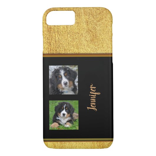 Persoonlijke elegante glitter gouden zwarte fotoco Case-Mate iPhone case (Achterkant)