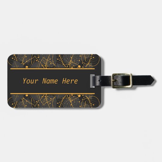 Persoonlijke Elegante Gouden Blad Bagage Label (Voorkant horizontaal)