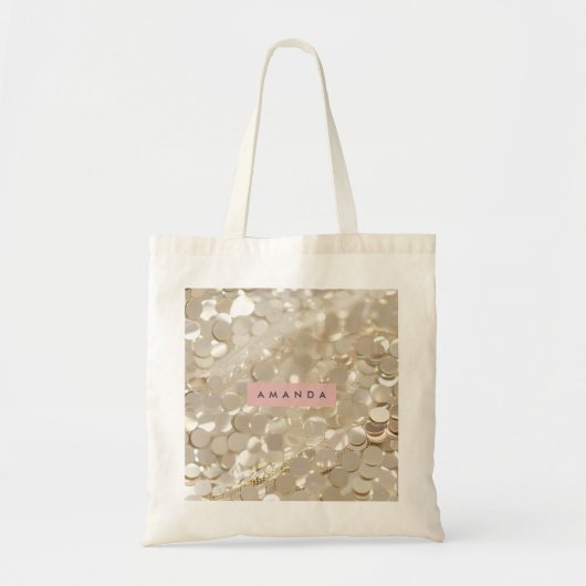 Persoonlijke Elegante Gouden Paillet Glamour Tote Bag (Voorkant)