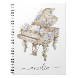 Persoonlijke Elegante Grote Piano met Bloemen Notitieboek