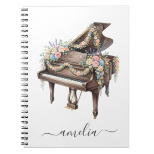 Persoonlijke Elegante Grote Piano met Bloemen Notitieboek