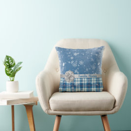 Persoonlijke Elegante Kerst Blauw Geruit  Kussen