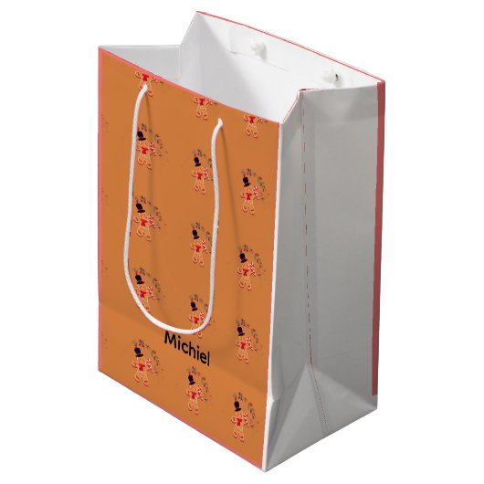 persoonlijke elegante kerst gingerbread medium cadeauzakje (Voorkant Gekanteld)