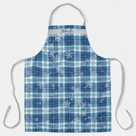 Persoonlijke Elegante Kerstmis Geruit Blauw  Schort