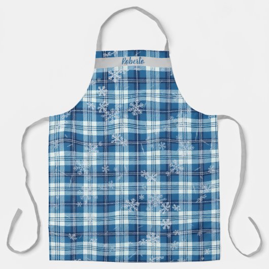 Persoonlijke Elegante Kerstmis Geruit Blauw  Schort (Voorkant)