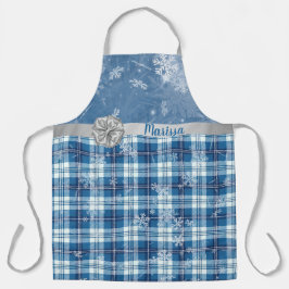 Persoonlijke Elegante Kerstmis Geruit Blauw  Schort