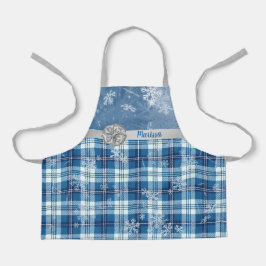 Persoonlijke Elegante Kerstmis Geruit Blauw  Schort