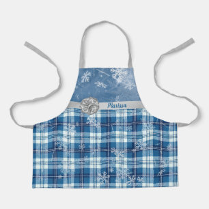 Persoonlijke Elegante Kerstmis Geruit Blauw Schort
