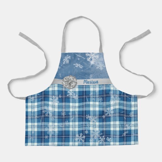 Persoonlijke Elegante Kerstmis Geruit Blauw Schort (Voorkant)