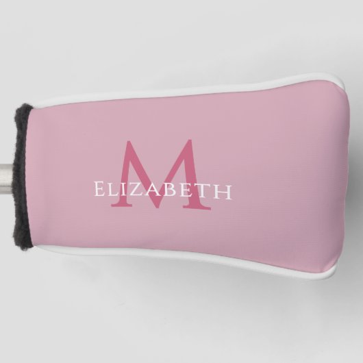 Persoonlijke Elegante Monogram Naam Initiaal Roze Golfheadcover (Voorkant)