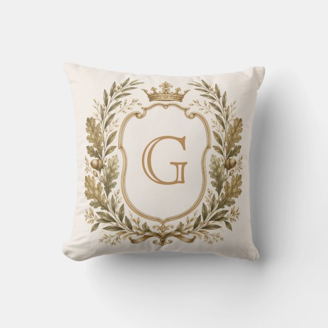 Persoonlijke Elegante Monogram Wapen Kussen (Voorkant)