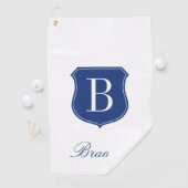 Persoonlijke elegante naam monogram blauw en wit golfhanddoek (Insitu)