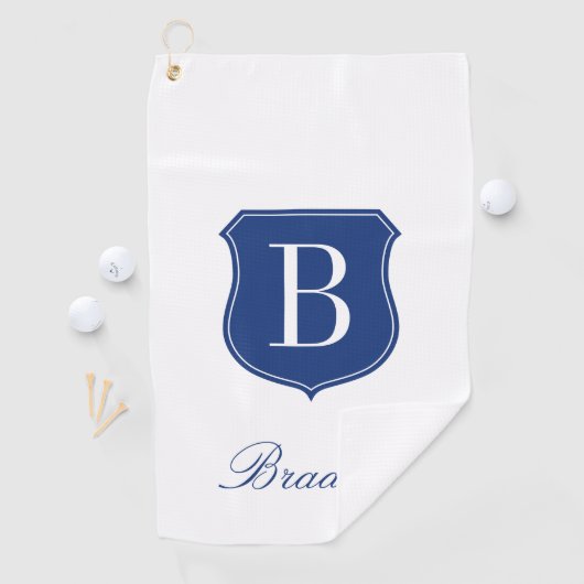 Persoonlijke elegante naam monogram blauw en wit golfhanddoek (Insitu)