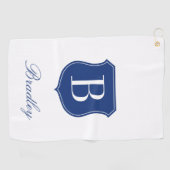 Persoonlijke elegante naam monogram blauw en wit golfhanddoek (Horizontaal)