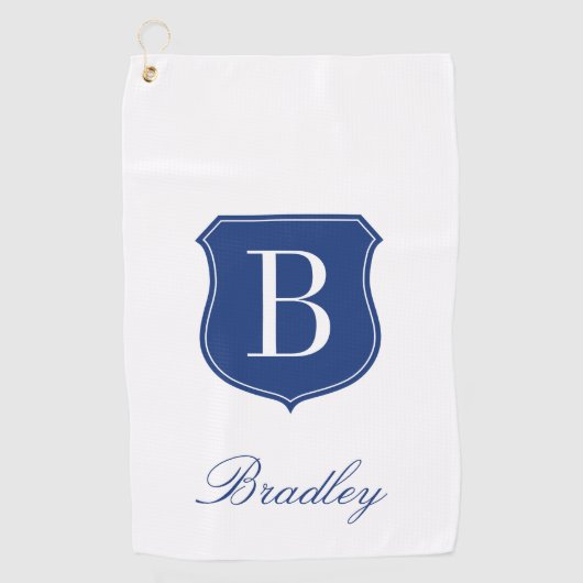 Persoonlijke elegante naam monogram blauw en wit golfhanddoek (Voorkant)