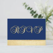 Persoonlijke Elegante Navy Blauwe Gouden RSVP Trou (Staand voorkant)