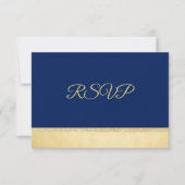 Persoonlijke Elegante Navy Blue Gouden RSVP Trouwd Kaart (Voorkant)