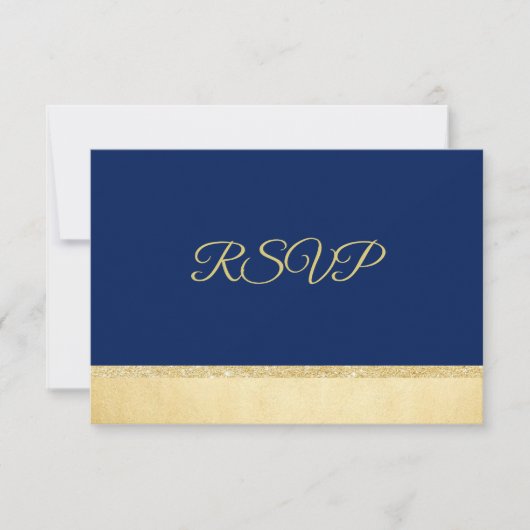 Persoonlijke Elegante Navy Blue Gouden RSVP Trouwd Kaart (Voorkant)
