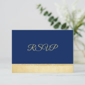 Persoonlijke Elegante Navy Blue Gouden RSVP Trouwd Kaart (Staand voorkant)