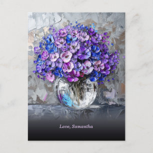Persoonlijke Elegante Paarse en Blauwe Bloemen Briefkaart