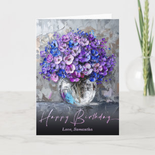 Persoonlijke Elegante Paarse en Blauwe Bloemen Kaart