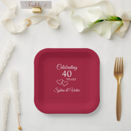 Persoonlijke Elegante Rode 40ste Verjaardag Feest Papieren Bordje