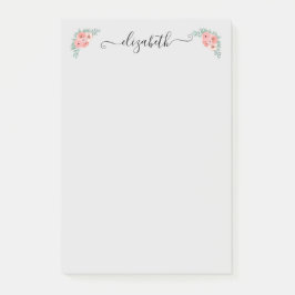 Persoonlijke Elegante Roze Bloemrijke Script  Post-it® Notes