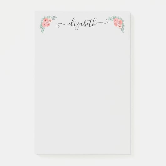 Persoonlijke Elegante Roze Bloemrijke Script Post-it® Notes (Voorkant)