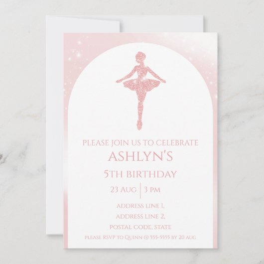 Persoonlijke Elegante Roze Glitter Ballet Verjaard Kaart (Voorkant)