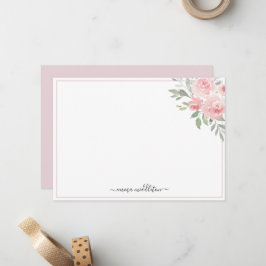 Persoonlijke Elegante Roze Rozen en Groenelementen Notitiekaartje