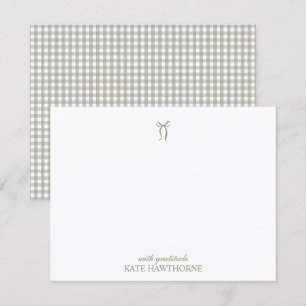 Persoonlijke Elegante Saliegroene Gingham Strik Bedankkaart