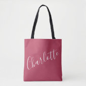 Persoonlijke Elegante Script Naam Rood Magenta Tote Bag (Voorkant)