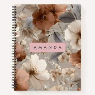 Persoonlijke Elegante Taupe & Terracotta Bloem Notitieboek