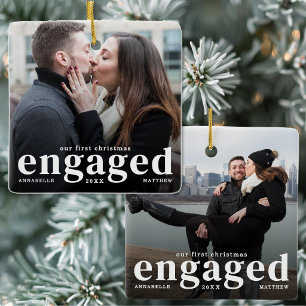 Persoonlijke Elegante Verloving Koppel Foto Keramisch Ornament