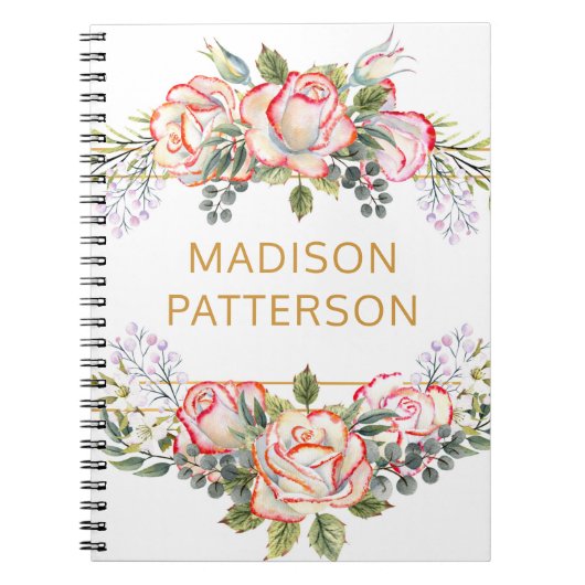 Persoonlijke Elegante Waterverf Bloemige Meisjesac Notitieboek (Voorkant)