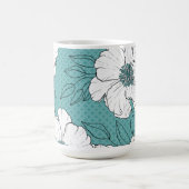 Persoonlijke Elegante Witte Bloemen op Teal Koffiemok (Center)