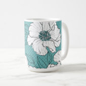 Persoonlijke Elegante Witte Bloemen op Teal Koffiemok (Voorkant rechts)