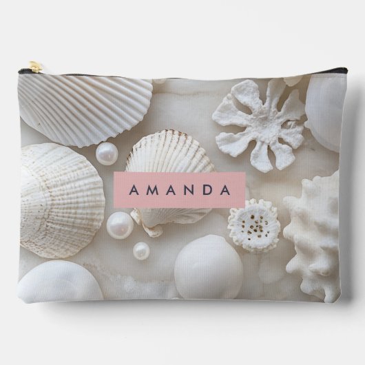 Persoonlijke Elegante Witte Schelp en Parel Etui (Voorkant)