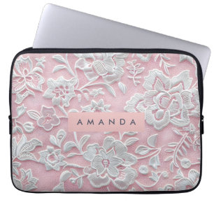 Persoonlijke Elegante Zachte Blos Kant Bloem Laptop Sleeve