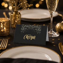 Persoonlijke Elegante Zwarte Goud Nieuwjaar Plaatskaartje