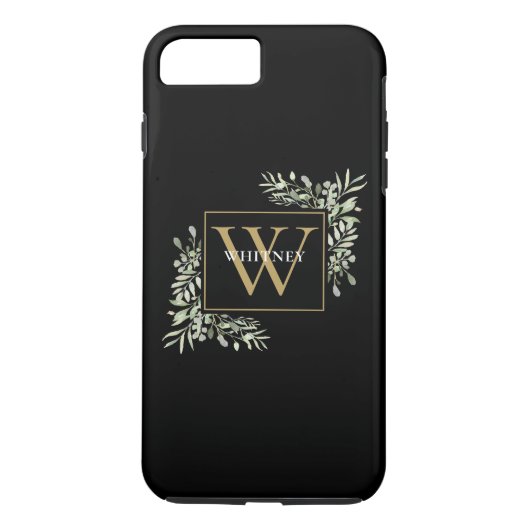 Persoonlijke Elegante Zwarte Gouden Monogram Groen Case-Mate iPhone Case (Achterkant)