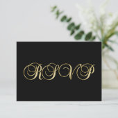 Persoonlijke Elegante Zwarte Gouden RSVP Bruiloft (Staand voorkant)