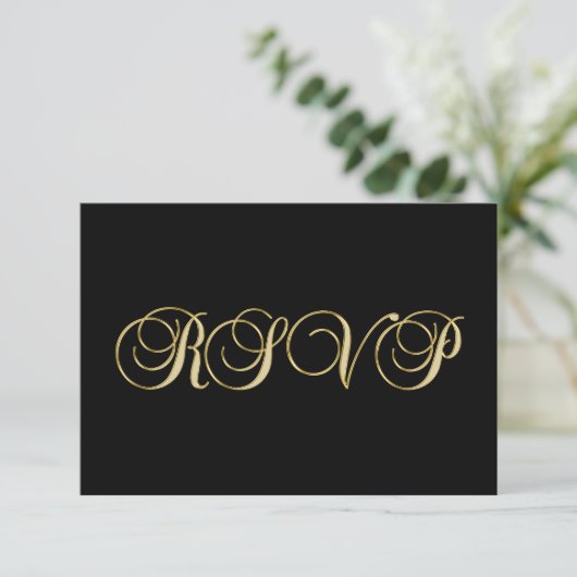 Persoonlijke Elegante Zwarte Gouden RSVP Trouwdag (Staand voorkant)