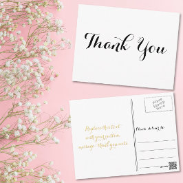 Persoonlijke Elegante Zwarte Script Witte Dank U Briefkaart