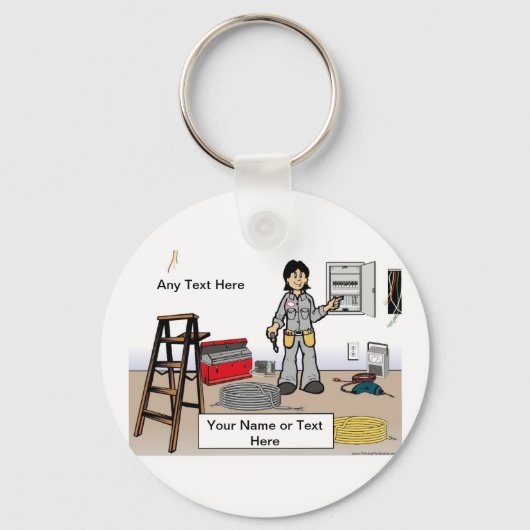 Persoonlijke elektricien - de Cartoon van het Vrou Sleutelhanger (Voorkant)