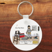 Persoonlijke elektricien - de Cartoon van het Vrou Sleutelhanger (Voorkant)